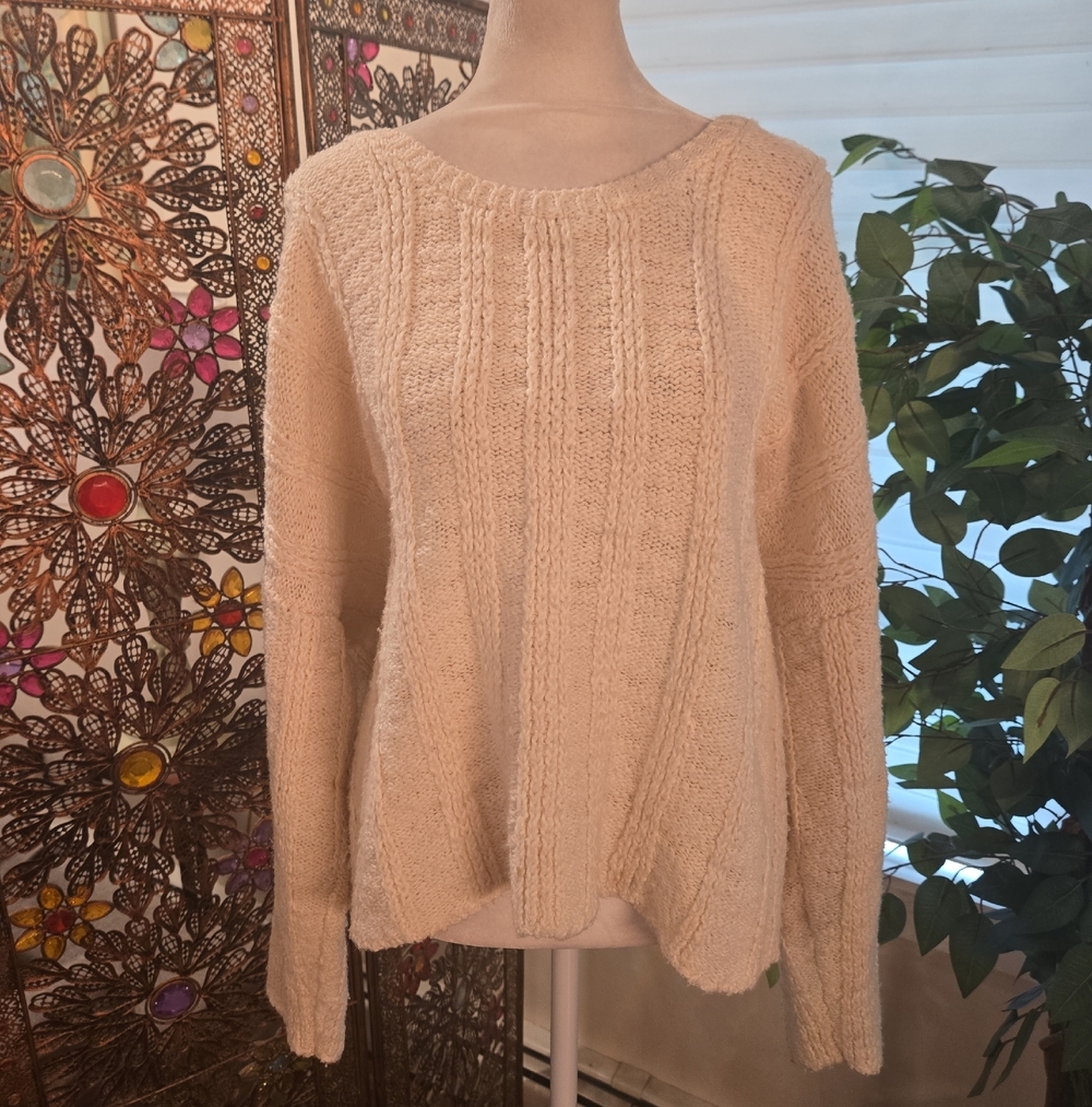 Eileen Fisher Organic Cotton Oversized Chunky Cropped Cable Knit Sweater Medium